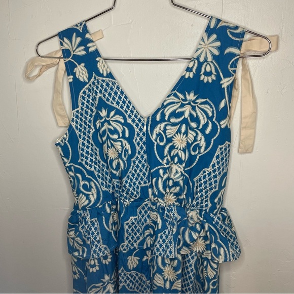 Moon River Blue & White Border Print Ruffle Tie Strap Midi Dress | Size S​ - Picture 9 of 11